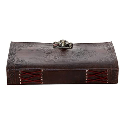 AzureGreen DOUBLE DRAGON Blank Page BOOK Handcrafted Leather Writing Unlined 5 x 7 JOURNAL (Brown With Claps) - color: Brown With Claps