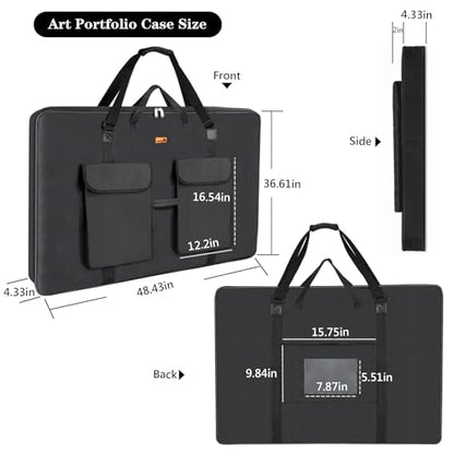 TreochtFUN Art Portfolio Bag 36 x 48 in - Waterproof Artist Carrying Bag Soft Side Sturdy with Strap, Heavy Duty Storage for Artwork Drawing Canvas Poster,(Black) - size: 36 x 48