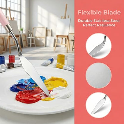 Palette Knife Set 5PCS Pink Handle Stainless Steel for Acrylic Oil Painting | 5 Blade Shapes Versatile, Stainless Steel Durable, Pink Handles Ergonomic Grip, Acrylic Oil Painting, Art Gift for Women - color: Pink