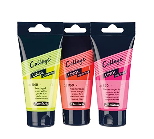 Schmincke - College Linol, Artists' Lino colors, Neon yellow in 75 ml tube, 39840013, low-odour water-based lino printing ink, lightfast, even print - color: Neon Yellow, size: 2.54 Fl Oz (Pack of 1)