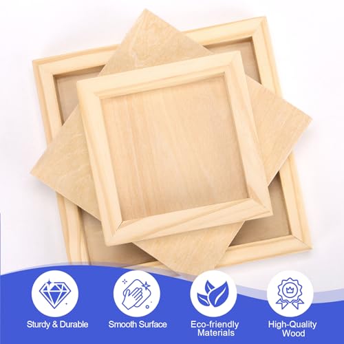 ESRICH 6 Pack Wood Panels with 4"x4", 5"x5", 6"x6", Square Craft Wood Canvas Boards, Blank Unfinished Wooden Art Board for DIY Art Creations Such as Painting, Acrylic Pouring, Resin, Burning, Collage - size: 4x4 5x5 6x6IN-6Pack
