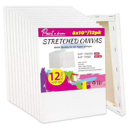 Stretched Canvas for Painting, 2Pack 36X48 Large Canvas for Painting, 15 Oz Triple Primed 2/3" Profile Cotton Professional Artist Quality Blank Canvas,Ready to Paint, Art Supplies for Acrylic, Oil - size: 12PK 8x10