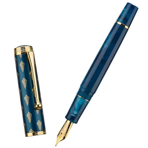 Hongdian N8S Blue Peacock Fountain Pen, Iridium Fine Nib with Converter and Metal Pen Case Set - color: Blue Peacock, style: Fine Point