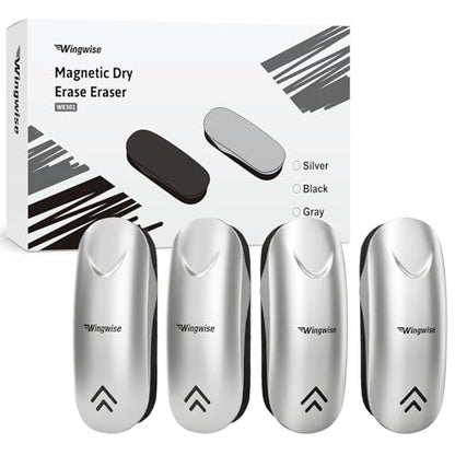 Wingwise Dry Erase Eraser, Magnetic White Board Eraser for Glass Whiteboards, Comfortable Grip, Strong Magnet, 4-Pack, Silver - color: 4-pack/ Silver