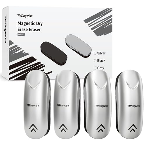 Wingwise Dry Erase Eraser, Magnetic White Board Eraser for Glass Whiteboards, Comfortable Grip, Strong Magnet, 4-Pack, Silver - color: 4-pack/ Silver