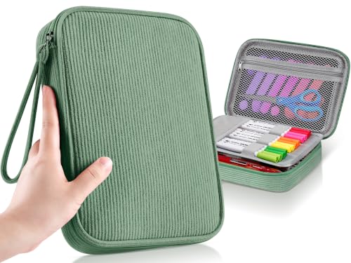Zannaki Large Capacity Pencil Pouch Organizer | Soft Corduroy Pencil Box for Girls Boys Teens | Cute Big Pen Bag with Multiple Zipper Pockets - Pencil Case Storage for Art Supplies & Stationery-Green - color: Green/Corduroy, style: Soft Corduroy Pouch