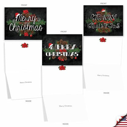 The Best Card Company - 10 Christmas Greeting Cards with Envelopes - Festive, Fun Assorted Holiday Notecards (4 x 5.12 Inch) - Christmas Chalk and Roses M2358XSG - style: Christmas Chalk and Roses