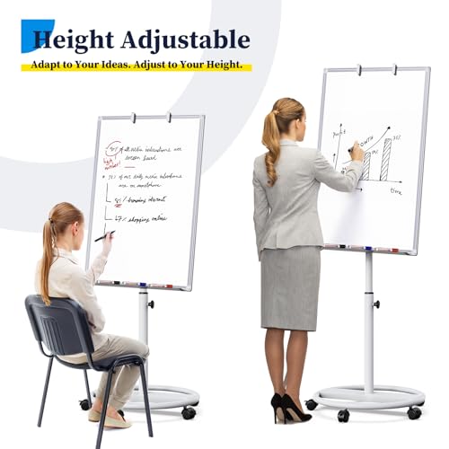 Mobile Whiteboard – 36 x 24 inches Portable Magnetic Dry Erase Board, 3' x 2' Stand Easel White Board Dry Erase Easel Standing Board with Flipchart Hooks - color: White, size: 24"W x 36"H
