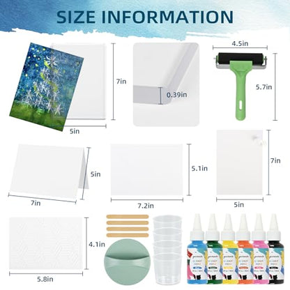 Gel Printing Plate Kits with Paints, Brayer, Baren, Stencils, Washi Stickers, Mixing Cups, Sticks , Blank Cards And Envelopes Storage Case 5X7 Gel Plate for Printmaking Supplies for Art And Crafts