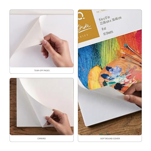HQ Finestroke Canvas Pad, 9 x 12 Inches, 100% Cotton 8 oz Canvas Sheets, 10 Sheets, Acrylic and Oil Painting Pad