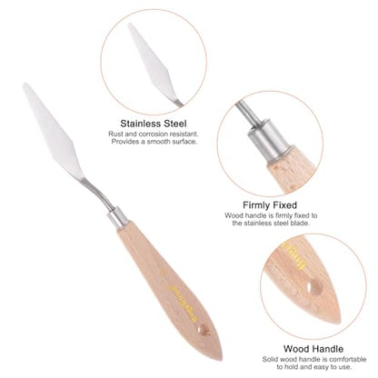 HARFINGTON 2pcs No.9 Painting Palette Knives Stainless Steel Pointy Spatula Pallet Knife with Beech Wood Handle for Oil Acrylic Paint Canvas Mixing Spreading