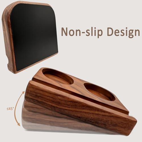Wooden Tilting Calligraphy Pen Holder with 2 Glass Ink Bottle Container, Calligraphy Oblique Nib Holder Stand Base Set, Non-Slip Base Ink Bottle Holder for Dip Pen, Desktop Table Decoration