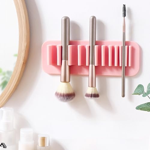 Rosvola Makeup Brush Drying Rack, 2PCS Silicone Makeup Brush Holder, Wall Mounted Toothbrush Storage, Multipurpose Beauty Tool Organizer for Painting Cosmetic Pen Brushes Sewing
