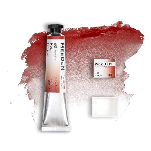 MEEDEN Professional Artist Watercolor Paint: Red Ochre - 15ml/0.5oz Water Color Tube, Semi-Moist Pigment Half Pan and Empty Matching Half Pan for Artists Pros - color: Red Ochre