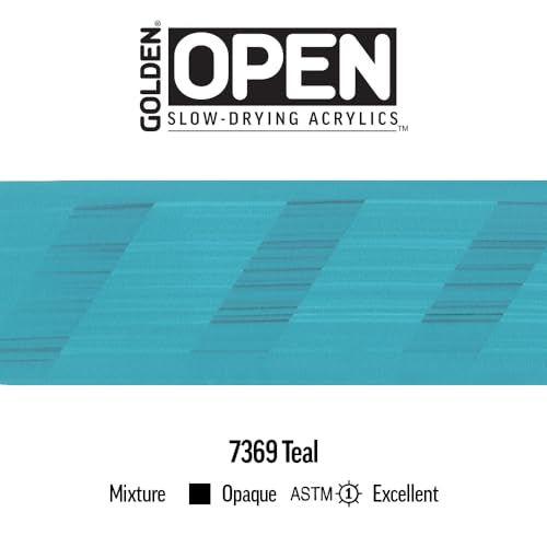 GOLDEN OPEN Slow-Drying Acrylics, Teal, 2 fl oz. tube, Professional Acrylic Paint, Opaque - color: Teal, size: 2 Fl Oz (Pack of 1)