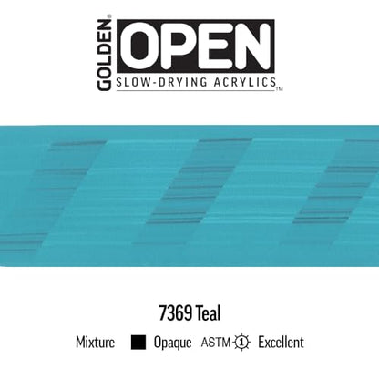 GOLDEN OPEN Slow-Drying Acrylics, Teal, 2 fl oz. tube, Professional Acrylic Paint, Opaque - color: Teal, size: 2 Fl Oz (Pack of 1)
