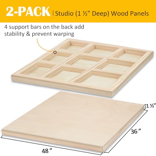 Falling in Art 2 Pack Unfinished Wooden Canvas Panels, 36x48 Gallery Birch Wood Panels Kit, 1 1/2" Deep Art Cradle Boards for Acrylic Painting, Pouring and Burning - size: 36*48 2 Pack