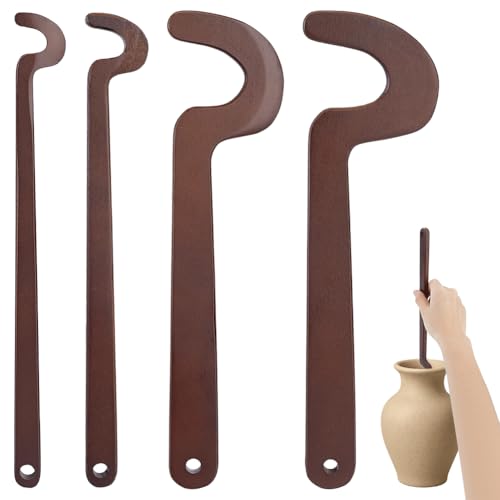 BENECREAT 4Pcs Wooden Pottery Throwing Stick, Pottery Quick Shaping Tools, Clay Sculpting Tool with Various Sizes for Clay Body, Bottom, and Rim