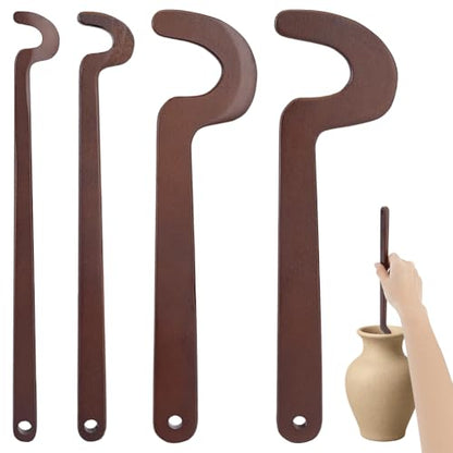 BENECREAT 4Pcs Wooden Pottery Throwing Stick, Pottery Quick Shaping Tools, Clay Sculpting Tool with Various Sizes for Clay Body, Bottom, and Rim