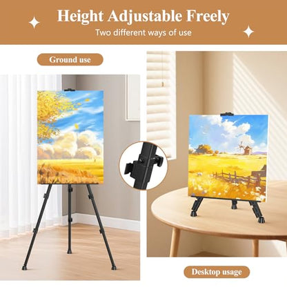 Art Painting Tripod Easel Stands - Portable Adjustable Display Artist Metal Easel with 1 Bag for Tabletop/Floor Painting, Height from 17 to 66 inches, Sturdy for Drawing, Displaying - Black 2 Pack - style: Black-2pack