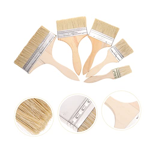 Homoyoyo 5pcs Handle Paint Brush Set for Oil and Watercolor Painting Thick Bristles for Furniture and Craft Projects Includes and Brushes