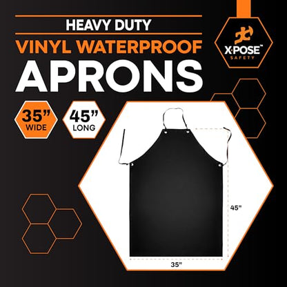 Xpose Safety Heavy Duty Vinyl Waterproof Aprons, White - For Home, Industrial and Commercial Use - Chemical Resistant - color: Black, style: 12 Pack
