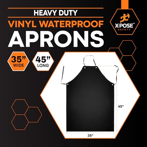 Xpose Safety Heavy Duty Vinyl Waterproof Aprons, White - For Home, Industrial and Commercial Use - Chemical Resistant - color: Black, style: 6 Pack
