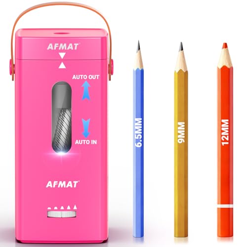 AFMAT Electric Pencil Sharpener, Fully Automatic Pencil Sharpener, Auto in & Out, Rechargeable Hands-Free Sharpeners for Jumbo & Colored Pencils (6.5-12mm), Portable for Home/Classroom/Office PSC6 - color: Rose Red