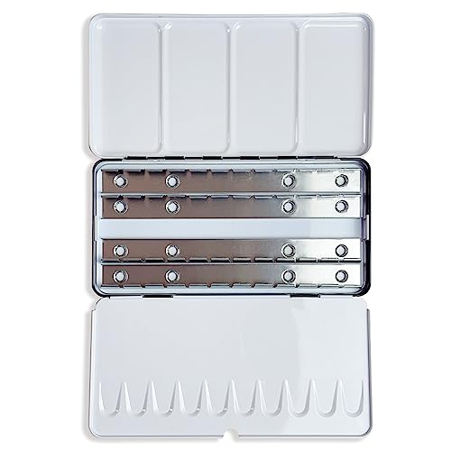 FCLUB Large Empty Watercolor Tin Palette for 48 Half Pans or 28 Full Pans | Empty Metal Palette, For 48 Half Pans or 28 Full Pans, Folding Paint Tray with Lid, Paint Refills, Color Mixing and Storage - style: Empty Tin Box (48)