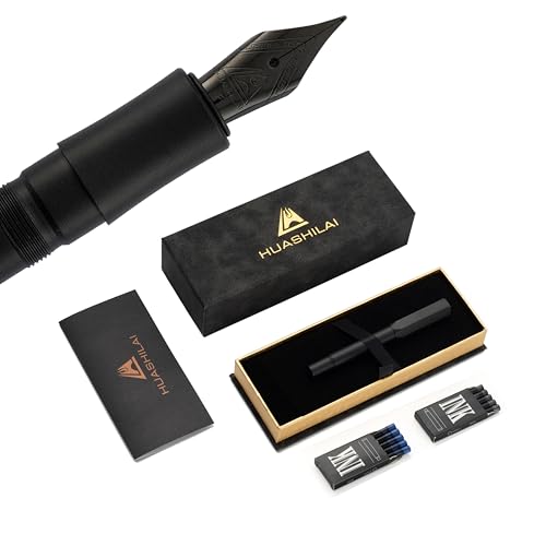 Luxury Solid Brass Fountain Pen Set for Writing & Calligraphy - Choose Antique or Matte Black Finish. Includes 10 Ink Cartridges & Premium Gift Box (Fine Nib, Matte Black) - color: Matte Black, style: Fine Nib