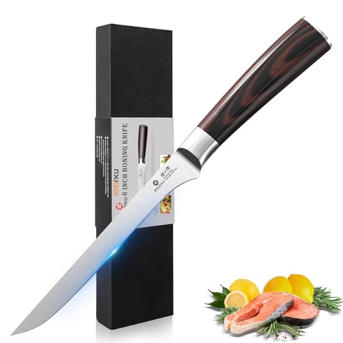 imarku Boning Knife, 6 Inch German High Carbon Stainless Steel Fillet Knife, Perfect for Meat Cutting, Pakkawood Handle, Gifts for Women and Men - color: Silver Brown Handle