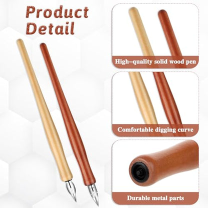 14pcs Oblique Calligraphy Comic Pen Set, 2-in-1 Wooden Pen Holder with 12 Stainless Steel Replacement Nibs for Writing, Signing, Painting, Sketching - color: brown+wood