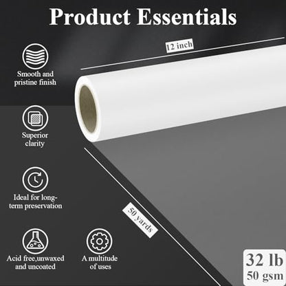 SuFly Tracing Paper Roll, 12 Inch x 50 Yards Trace Paper Roll, 32 lb White Art Paper Translucent Pattern Paper for Sewing, Drawing, Sketching, and Gift Wrapping. - color: Clear, size: 12 in. x 50 yd.:1 Roll