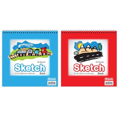 BAZIC Products Spiral Sketch Pad, Top Bound, 9 x 9 in, 40 Sheets, 2-Set | 40-sheet spiral sketch pad, smooth drawing paper for sketching, shading - size: 2-Pack
