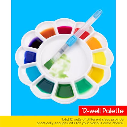 MEEDEN 12-Well Ceramic Paint Palette, Porcelain Tray, Artist Watercolor Mixing Palette, Round, 7.9'x 7.9'x 0.79' - size: 12 Wells