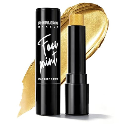 Gold Face Paint Stick Waterproof Eye Black Smooth SmudgeProof Body Paint High Pigment for Sports Events Halloween SFX Makeup Goddess Royal Figure Mythical Beast and Shiny Character Looks - color: Gold