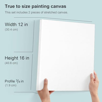 PHOENIX 12x16 Inch Pack of 2 Artist Canvas - Stretched Canvases for Painting - 3/4 Inch Profile, 100% Cotton 11 Oz. Gesso Primed White Blank Professional Canvas Oil & Acrylic Paints - size: 12"x16", style: Traditional