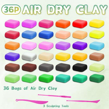 Air Dry Clay - 36 Colors Modeling Clay for Kids, Boys and Girls, Air Dry Clay Bulk Kit for Adults with 3 Sculpting Tools and Instructions, Safe, Non-Toxic, DIY Model Magic Clay Gifts Kids Toys - color: 36 Pack