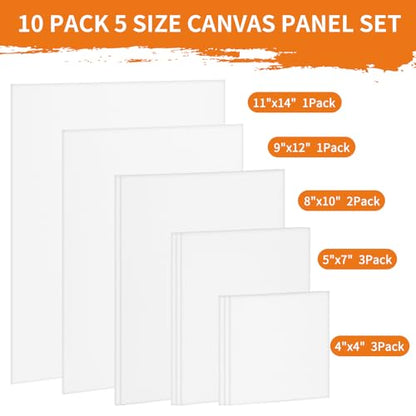 FIXWAL Canvas Boards for Painting 10 Pack, with 8x10, 9x12, 11x14, 5x7, 4x4 Canvases for Painting Art Paint Canvas Panels Gesso Primed Acid-Free 100% Cotton White Blank Flat Canvas Boards - style: 10Pack