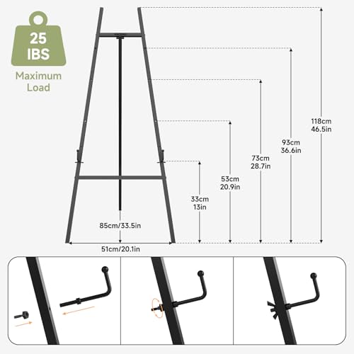 Easel Stand for Sign, Heavy Duty Metal Display Easel with Adjustable Chain, 4-Tier Height Art Easel for Painting, Wedding Sign, Posters & Commercial Display (Black) - color: Black
