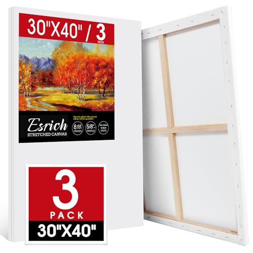 ESRICH Stretched Canvas for Painting 30x40 Inch, 3Pack Large Canvas for Painting, Primed Acid-Free Cotton Blank Canvases, Art Paint Canvases for Oil Paint,Watercolor,Acrylic Paint,Gouache and Tempera. - size: 3Pack-30x40 Canvas