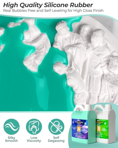 Nicpro 250 oz Silicone Mold Making Kit 20A, Platinum Liquid Silicones Rubber for Mold Maker, Jade Green Flexible & Food Safe Mix Ratio 1:1 for Casting 3D Resins Molds DIY with Gloves, Sticks & Cups - size: 250oz
