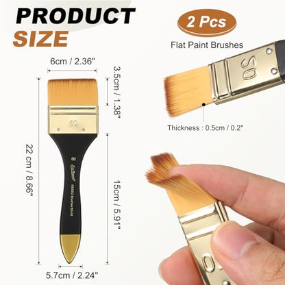 uxcell 2 Pcs Flat Paint Brush 2.36" Width Nylon Acrylic Painting Brushes Professional Paint Tools with Wooden Handle for Watercolor Oil Crafts Face Body Art, Yellow - size: 2.36"