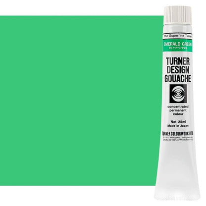 Turner Colour Works Design Gouache Concentrated Permanent Color - 25ml Tube, Emerald Green - Watercolor Paint, Made in Japan, Opaque Layering Abilities
