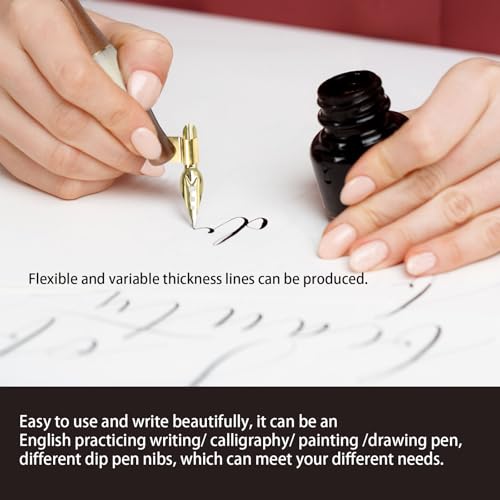 Wood Calligraphy Oblique Dip Pen Holder Set, Removable Nib Pen Handle with 5 Nibs for English Calligraphy Drawing Comic, Brown - color: Brown