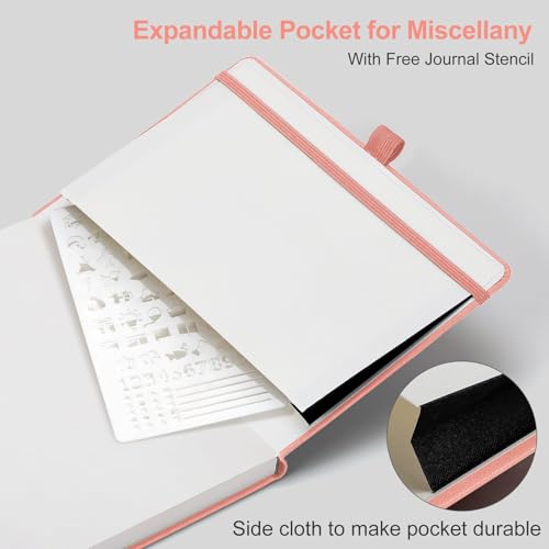 AHGXG Dotted Journal Notebook, 160 Numbered Pages, A5 Medium Size (5.7'' x 8.3''), 120 GSM Thick Paper, Leather Hardcover, for Journaling, Planning, Tracking (Pink) - color: Pink, style: Dotted