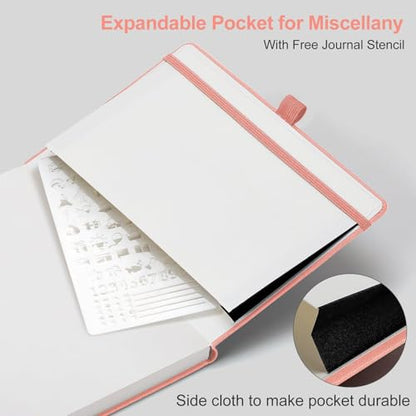 AHGXG Dotted Journal Notebook, 160 Numbered Pages, A5 Medium Size (5.7'' x 8.3''), 120 GSM Thick Paper, Leather Hardcover, for Journaling, Planning, Tracking (Pink) - color: Pink, style: Dotted