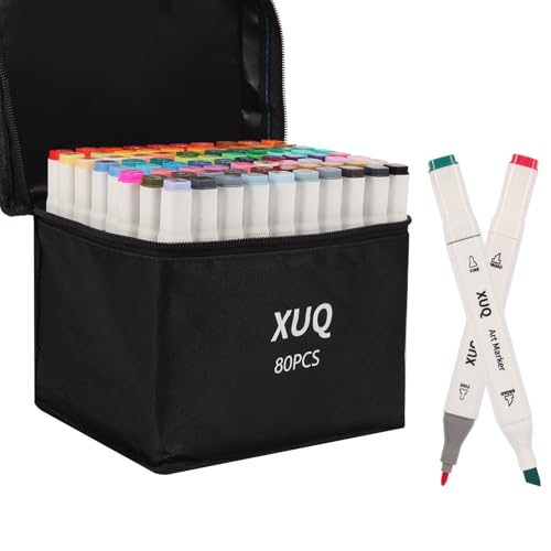 Alcohol Markers, 80 Colors Dual Brush Tip Permanent Art Markers, Coloring Marker, for Book Painting Card Making, Christmas gift for Adults Great Value Pack for Beginners - color: 80Color