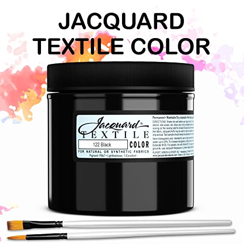 Moshify Jacquard Products Black Textile Color Fabric Paint 8-Ounces - Bundled Brush Set - size: 8 Fl Oz (Pack of 1)