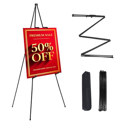 MXG Portable Black Easel Stand for Sign, Painting & Display, 66" Adjustable Height Metal Tripod with Foldable Design, Quick Setup for Canvas, Poster Board, Art Exhibition & Classroom - color: black